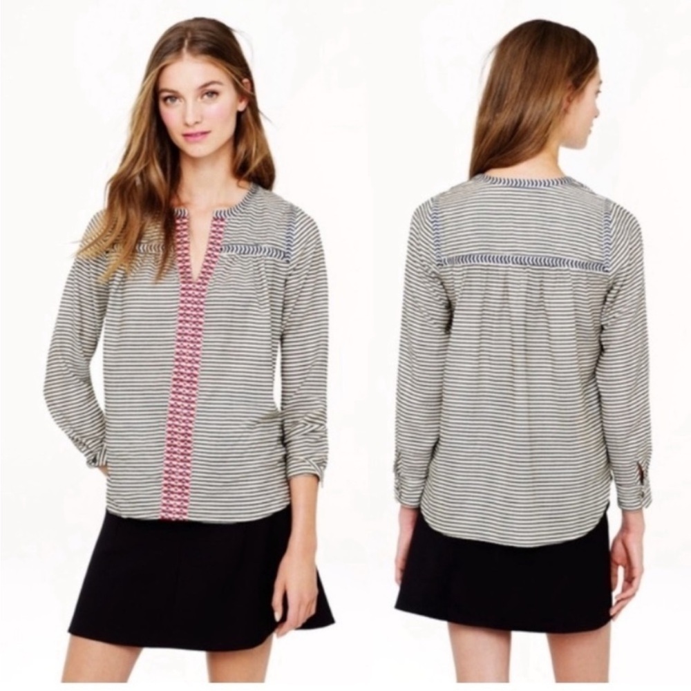 J Crew XXS Striped embroidered blouse western southwestern country long sleeve